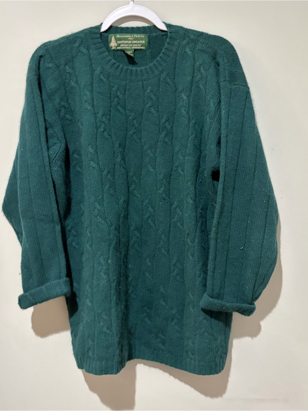 Lambswool Abercrombie & Fitch Teal Cable Crewneck Sweater‎